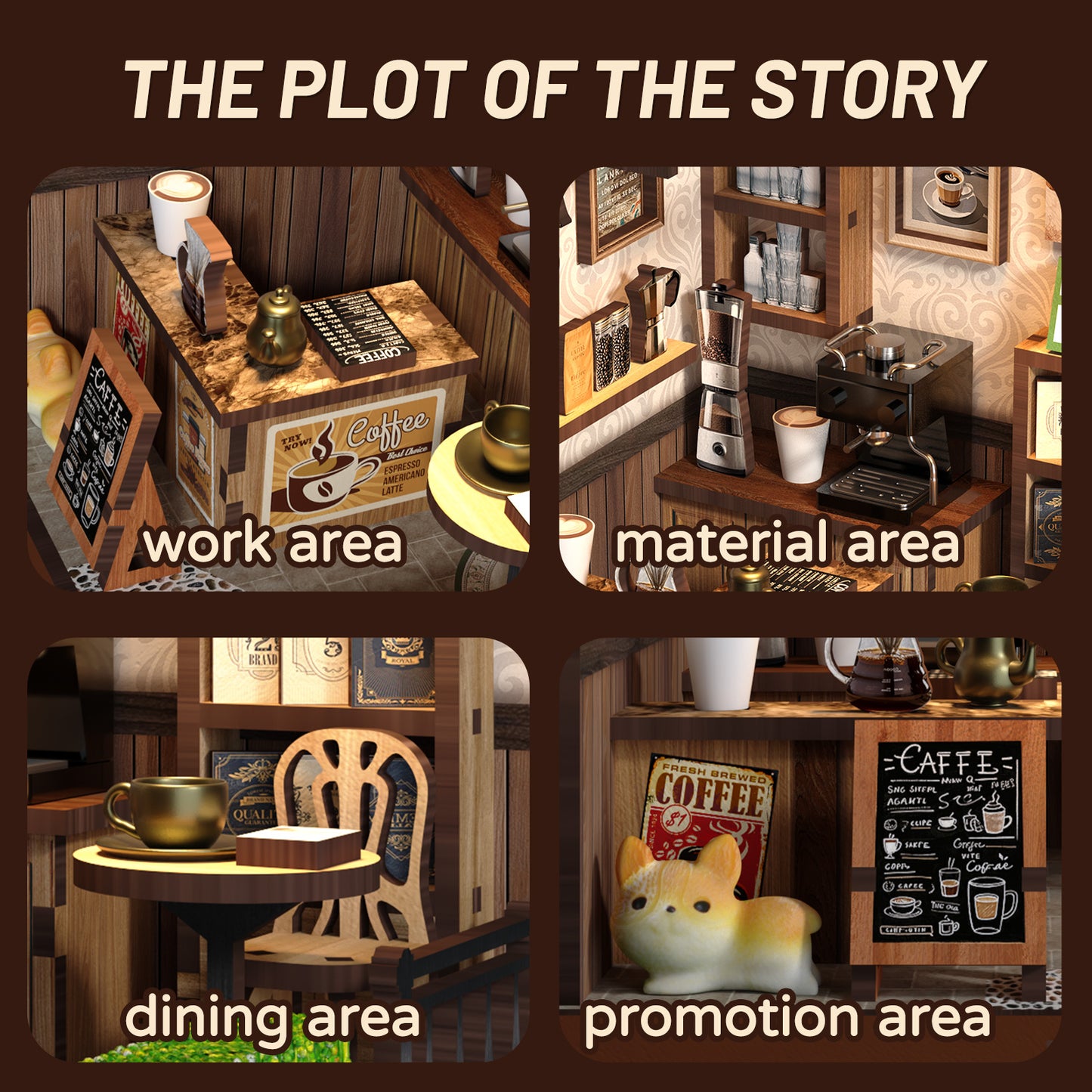 TJWFUNFUN Tiny Havens Collection – Country Cafe DIY Mini House Booknook, 77 PCS, Difficulty ★