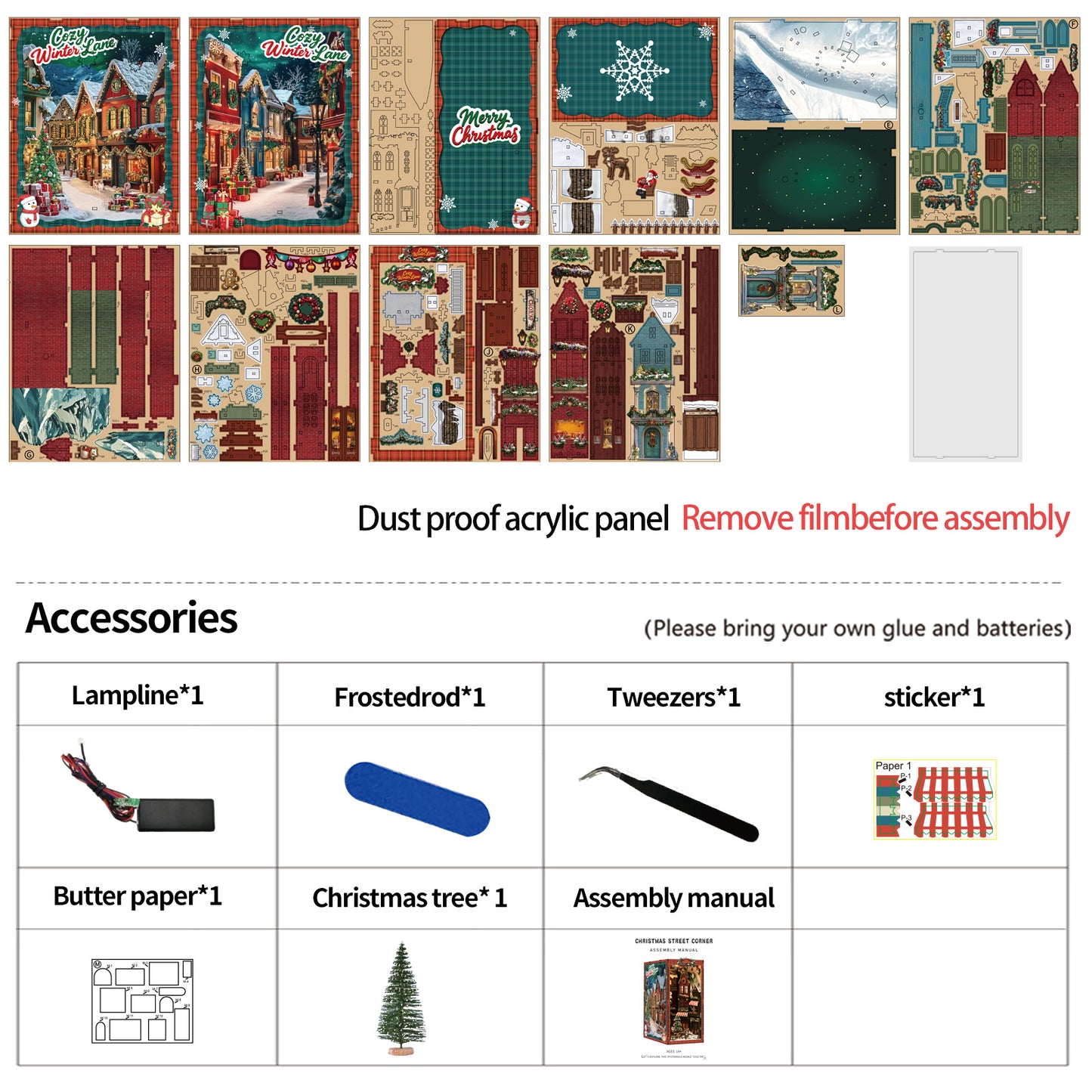 TJWFUNFUN Whispers of Stories Collection – Christmas Street Corner DIY Mini House Booknook, 296 PCS, Difficulty ★★★★☆