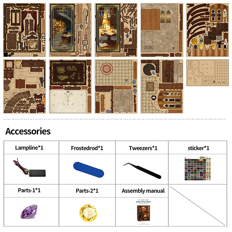 TJWFUNFUN DIY Miniature House – Ancient Study Book Nook Kit, 333 PCS, Difficulty: ★★★, LED Ambient Light, Creative Craft for Teens & Adults