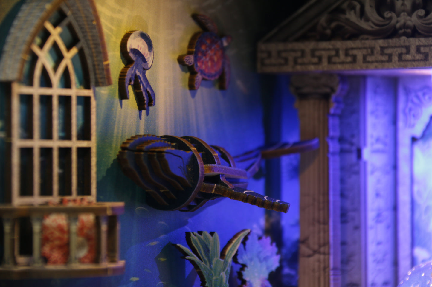 TJWFUNFUN DIY Book Nook Kit – Dark Box Mystery Case Riddle on the Seabed | Difficulty: ★★★☆ | 216 Pieces | 6–8 Hours Assembly | 3D Wooden Puzzle Miniature with LED Lights for Bookshelf Decoration