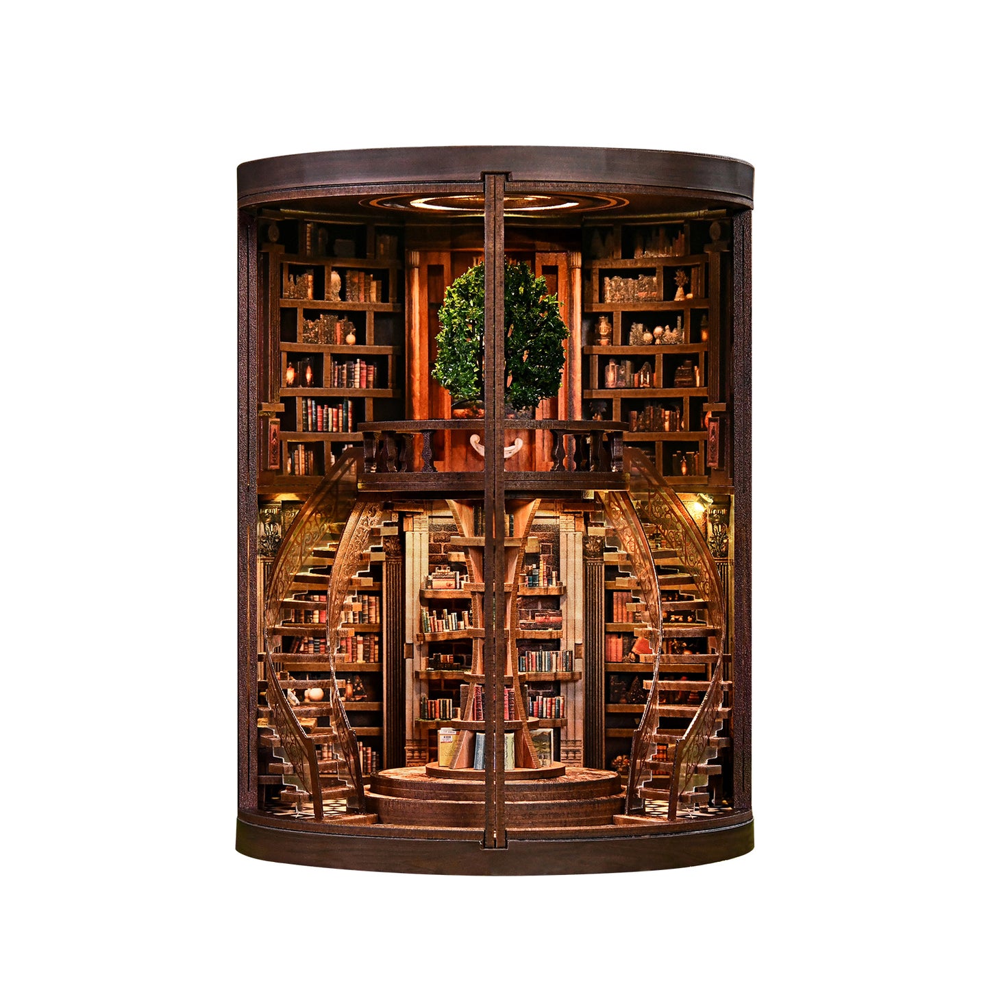 TJWFUNFUN DIY Miniature House – Wisdom Rings Book Repository, 356 PCS, Difficulty: ★★★★, LED Light, Rotating Library Craft for Teens & Adults