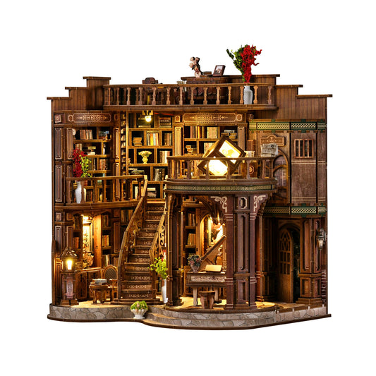 TJWFUNFUN Tiny Havens Collection – Dreamy Book Hall DIY Mini House with LED Light, 888 PCS, Difficulty ★★★★★