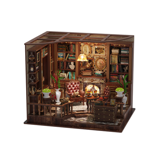 TJWFUNFUN Tiny Havens Collection – Left Bank Studyroom DIY Mini House with LED Light, 248 PCS, Difficulty ★★★