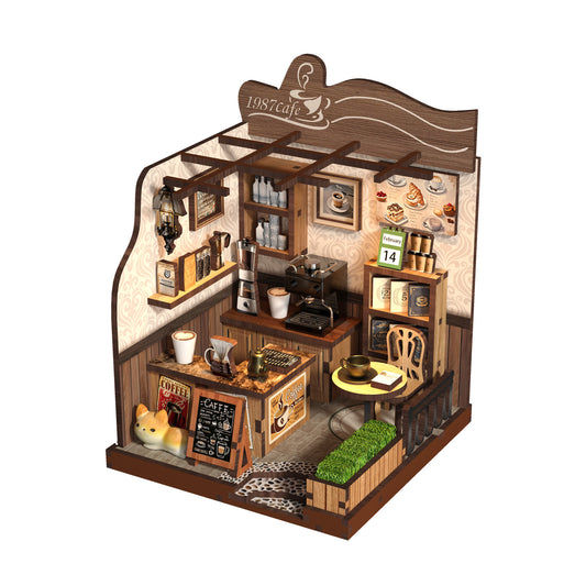 TJWFUNFUN DIY Miniature House – Country Café Book Nook, 70 PCS Assembly Kit ★ Difficulty, Wooden Coffee Shop Model for Adults & Kids