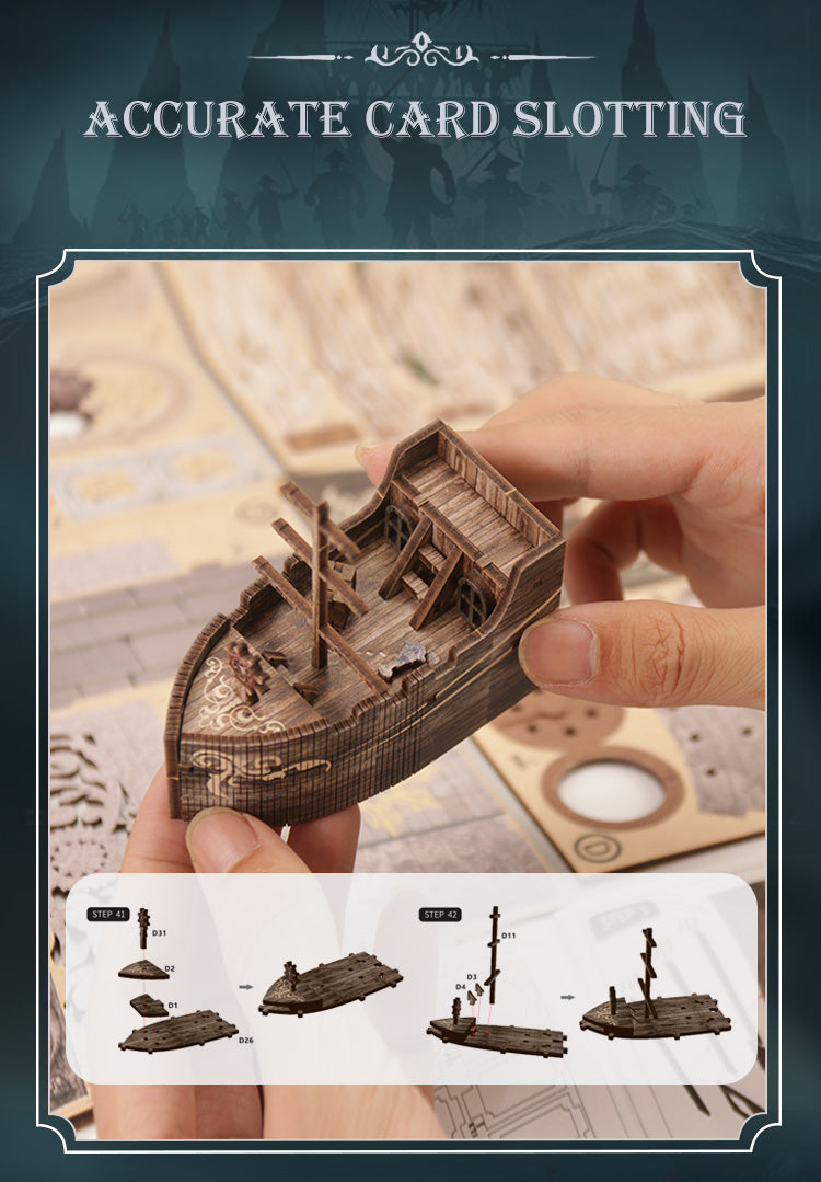 TJWFUNFUN DIY Book Nook Kit – Dark Box Mystery Case Riddle on the Seabed | Difficulty: ★★★☆ | 216 Pieces | 6–8 Hours Assembly | 3D Wooden Puzzle Miniature with LED Lights for Bookshelf Decoration