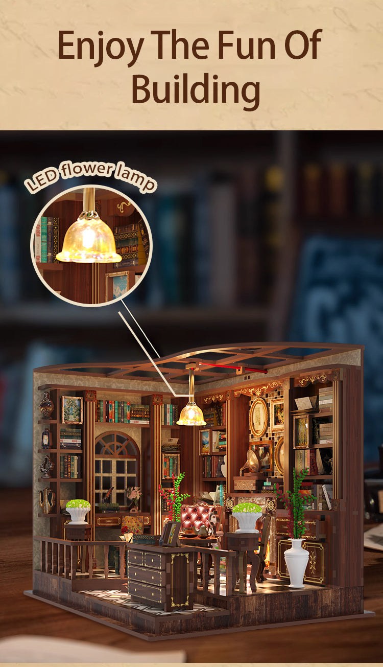 TJWFUNFUN Tiny Havens Collection – Left Bank Studyroom DIY Mini House with LED Light, 248 PCS, Difficulty ★★★