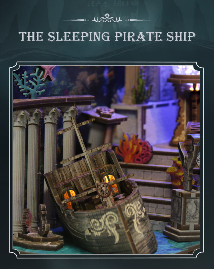 TJWFUNFUN DIY Book Nook Kit – Dark Box Mystery Case Riddle on the Seabed | Difficulty: ★★★☆ | 216 Pieces | 6–8 Hours Assembly | 3D Wooden Puzzle Miniature with LED Lights for Bookshelf Decoration