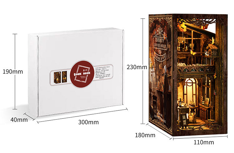 TJWFUNFUN DIY Book Nook Kit – Dark Box Mystery Case Serenity Coffee House | Difficulty: ★★★★★ | 289 Pieces | 6–8 Hours Assembly | 3D Wooden Puzzle Miniature Model with LED Lights & Touch Switch for Bookshelf Decoration