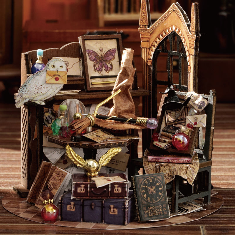 TJWFUNFUN Time Magic – DIY Dream Bottle Miniature Kit | Wizard Study Scene with LED Light | Handcrafted Glass Jar Model for Magic Lovers & Collectors