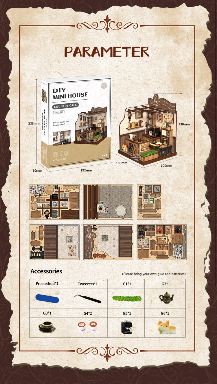 TJWFUNFUN Tiny Havens Collection – Country Cafe DIY Mini House Booknook, 77 PCS, Difficulty ★