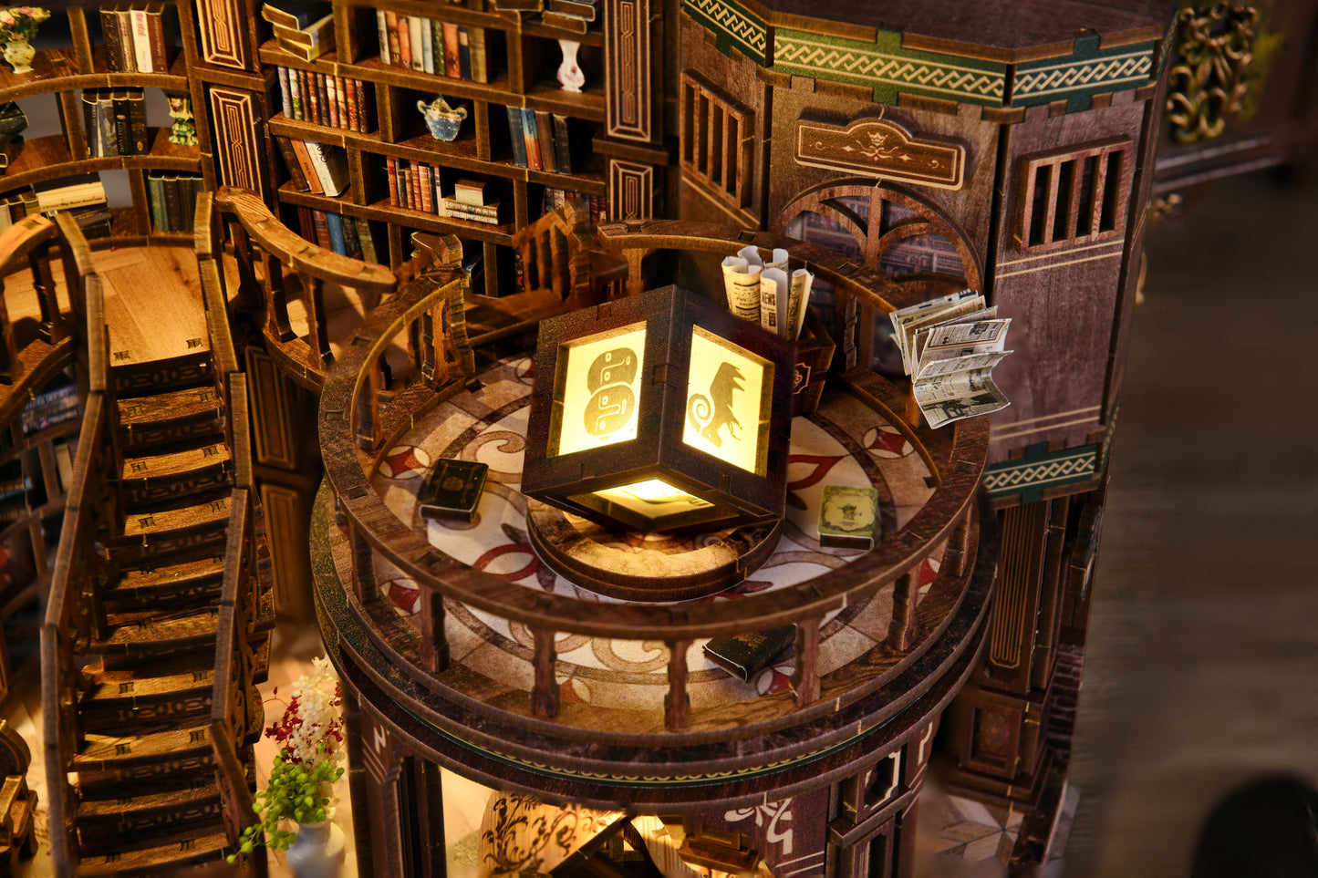 TJWFUNFUN Tiny Havens Collection – Dreamy Book Hall DIY Mini House with LED Light, 888 PCS, Difficulty ★★★★★