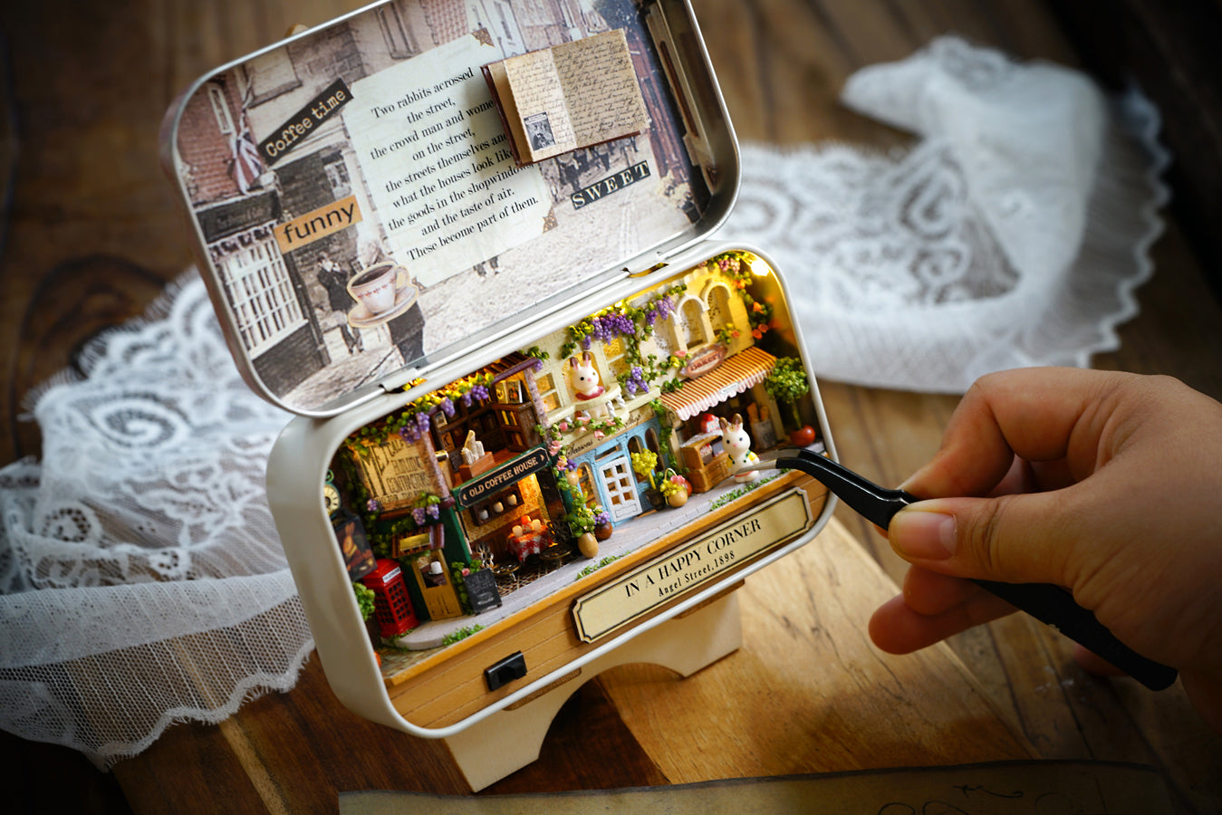 In a Happy Corner Box Theatre – Nostalgic Street Miniature Kit | DIY Handcrafted Scene by TJWFUNFUN