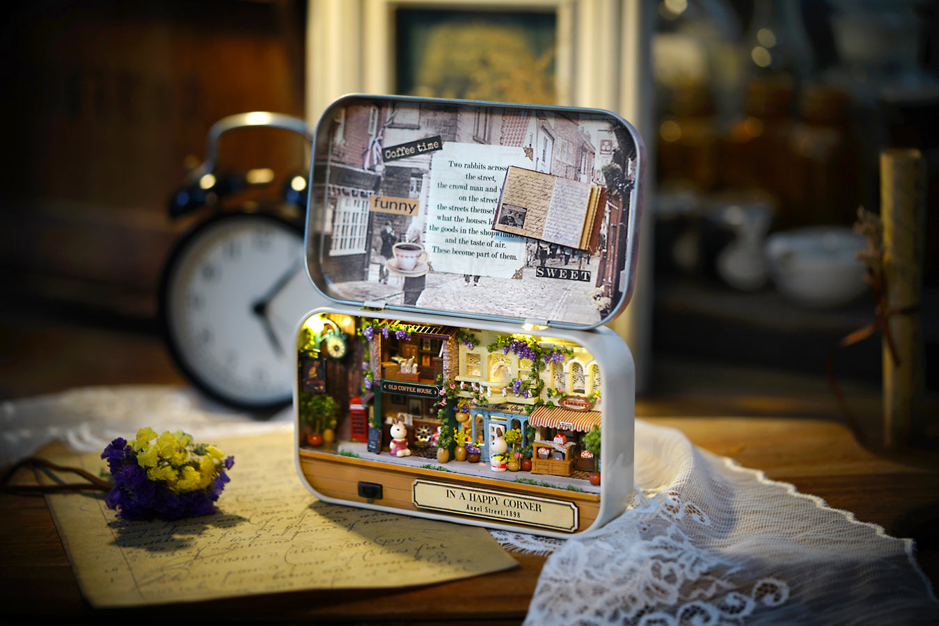 In a Happy Corner Box Theatre – Nostalgic Street Miniature Kit | DIY Handcrafted Scene by TJWFUNFUN