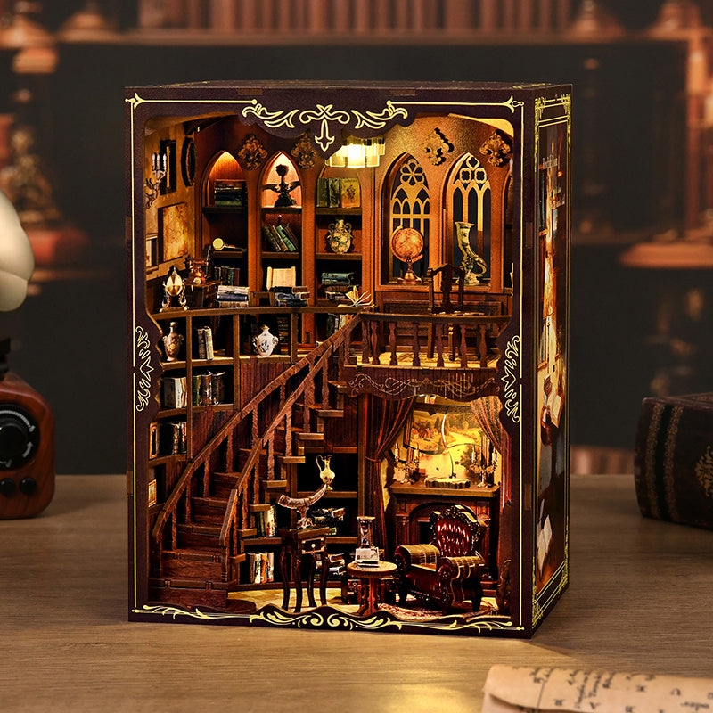 TJWFUNFUN DIY Miniature House – Ancient Study Book Nook Kit, 333 PCS, Difficulty: ★★★, LED Ambient Light, Creative Craft for Teens & Adults