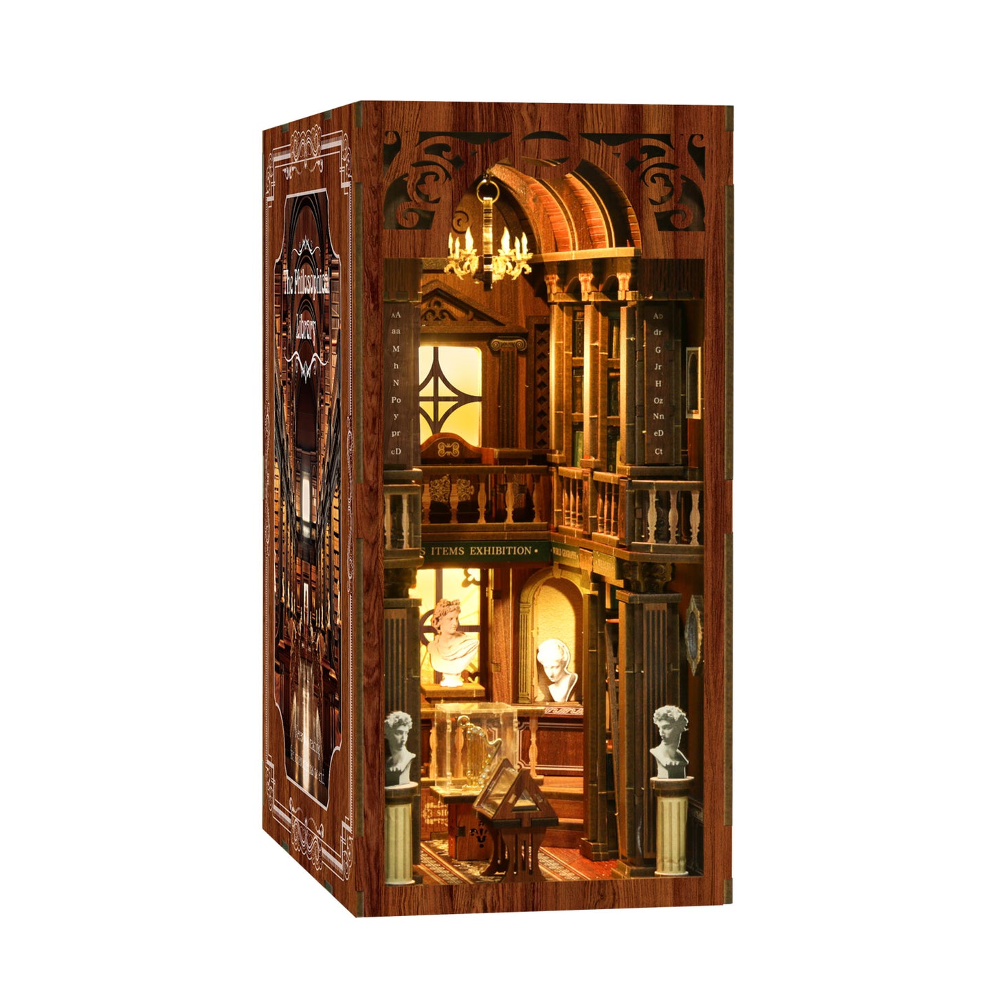 TJWFUNFUN The Philosophical Library DIY Book Nook Kit, 430PCS Wooden Miniature Bookshelf Diorama with LED Lights – Difficulty ★★★