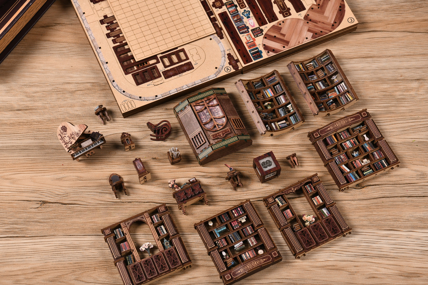 TJWFUNFUN Tiny Havens Collection – Dreamy Book Hall DIY Mini House with LED Light, 888 PCS, Difficulty ★★★★★