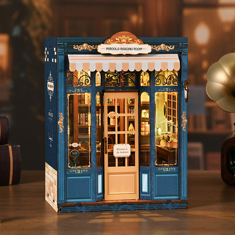 TJWFUNFUN DIY Miniature House – Pergola Reading Room Book Nook Kit, 255 PCS, Difficulty: ★★★, LED Touch Light, Creative Craft for Teens & Adults