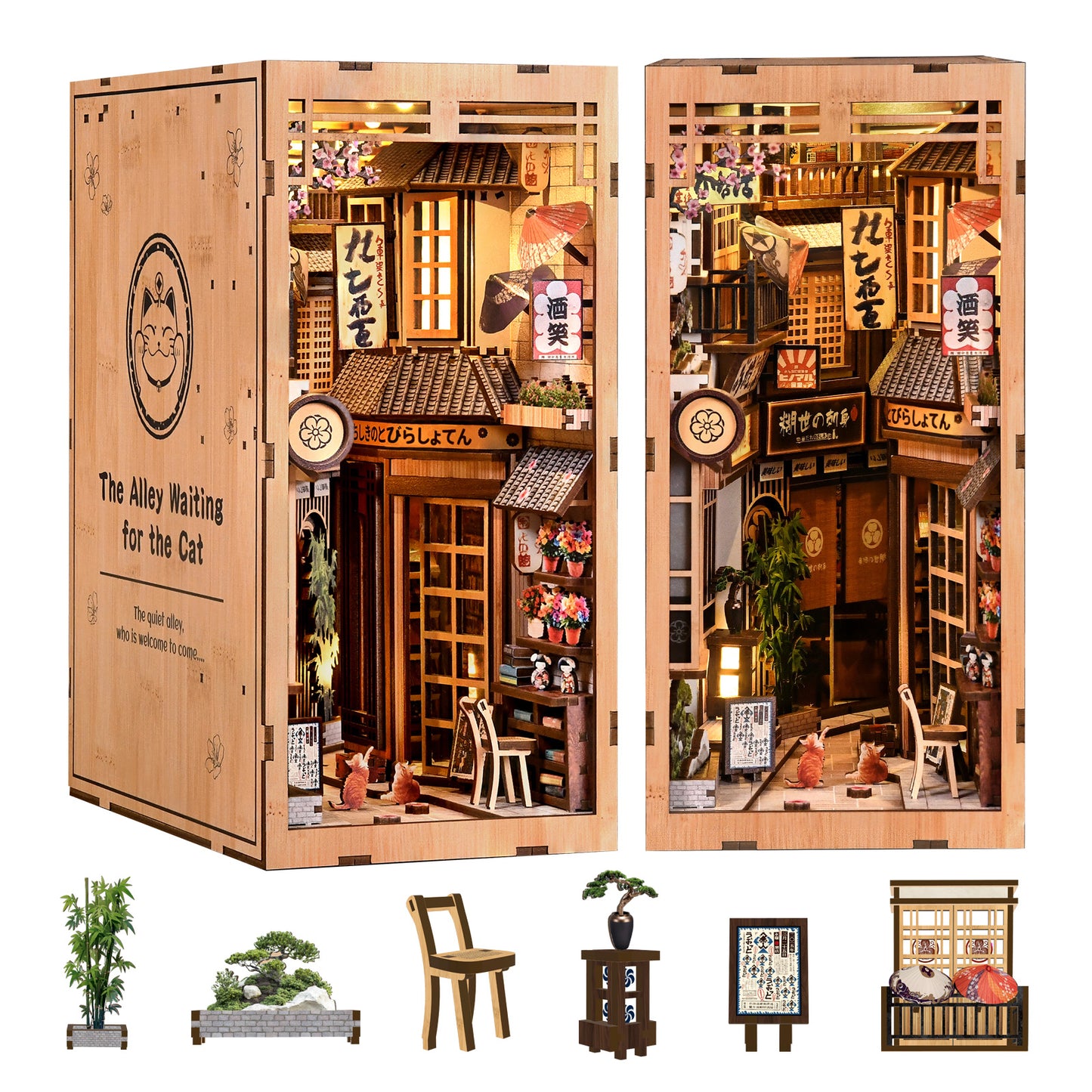 TJWFUNFUN Whispers of Stories Collection – The Alley Waiting for the Cat DIY Mini House Booknook, 280 PCS, Difficulty ★★★★