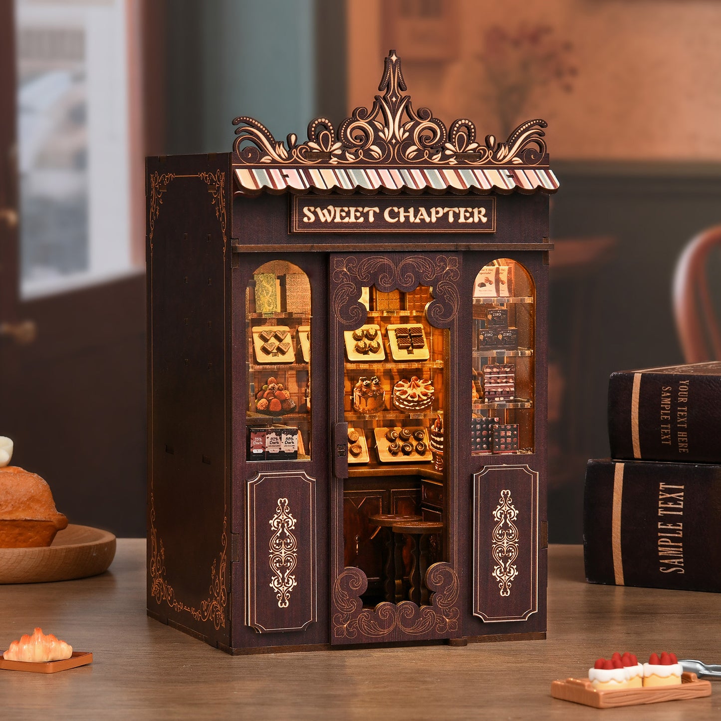 TJWFUNFUN Tiny Havens Collection – Sweet Chapter DIY Book Nook with LED Light, 189 PCS, Difficulty ★★★