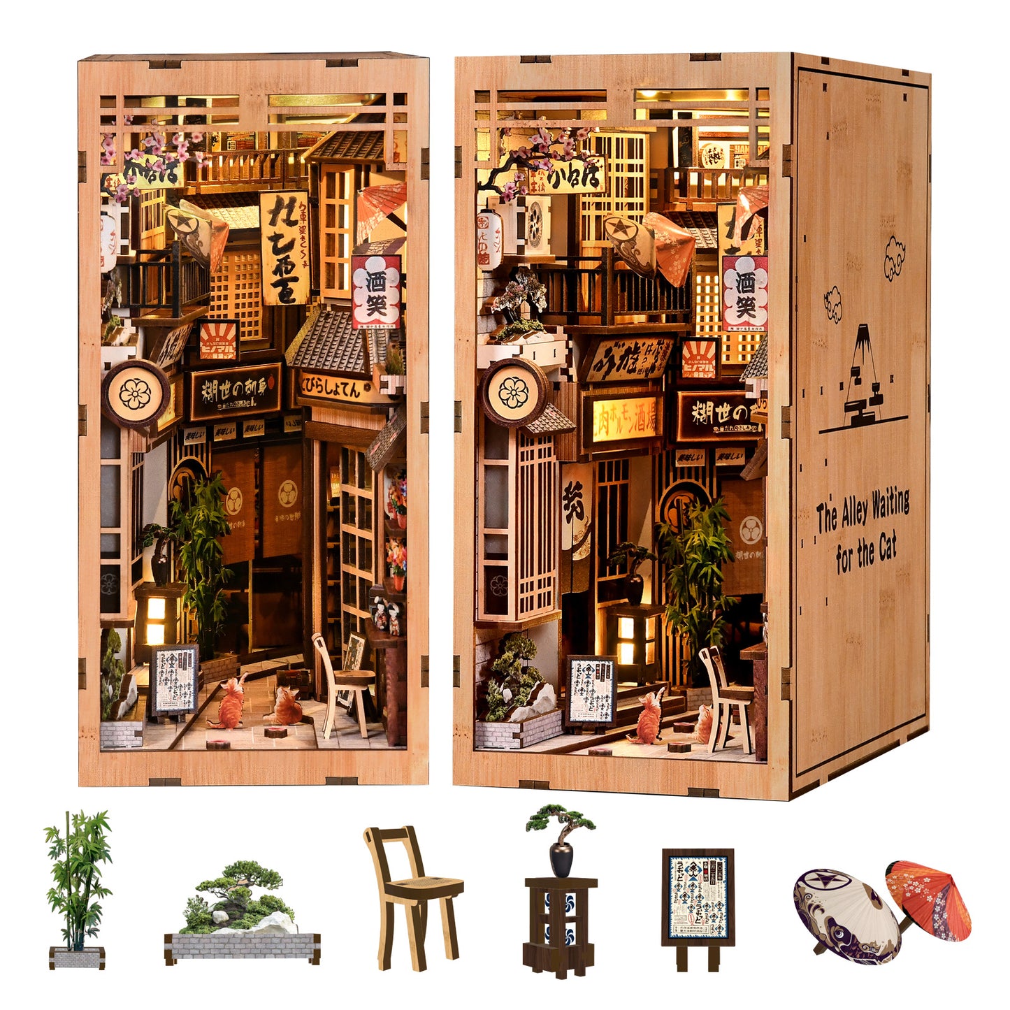 TJWFUNFUN Whispers of Stories Collection – The Alley Waiting for the Cat DIY Mini House Booknook, 280 PCS, Difficulty ★★★★