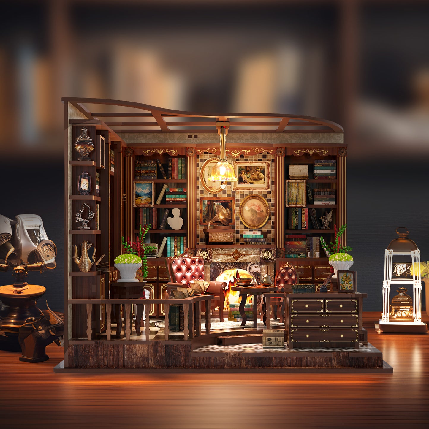 TJWFUNFUN Tiny Havens Collection – Left Bank Studyroom DIY Mini House with LED Light, 248 PCS, Difficulty ★★★