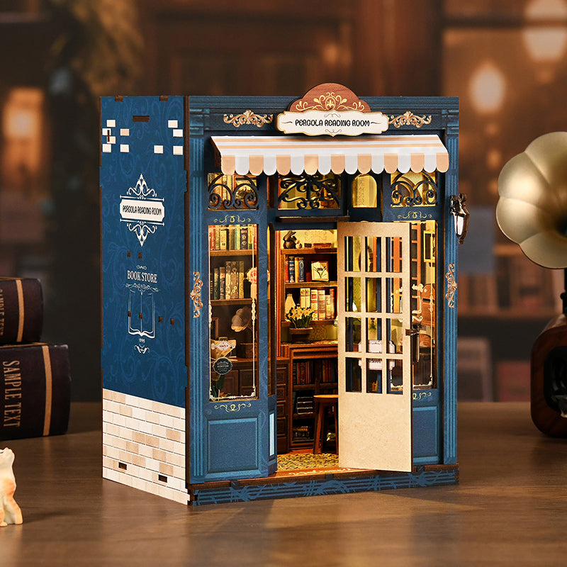 TJWFUNFUN DIY Miniature House – Pergola Reading Room Book Nook Kit, 255 PCS, Difficulty: ★★★, LED Touch Light, Creative Craft for Teens & Adults