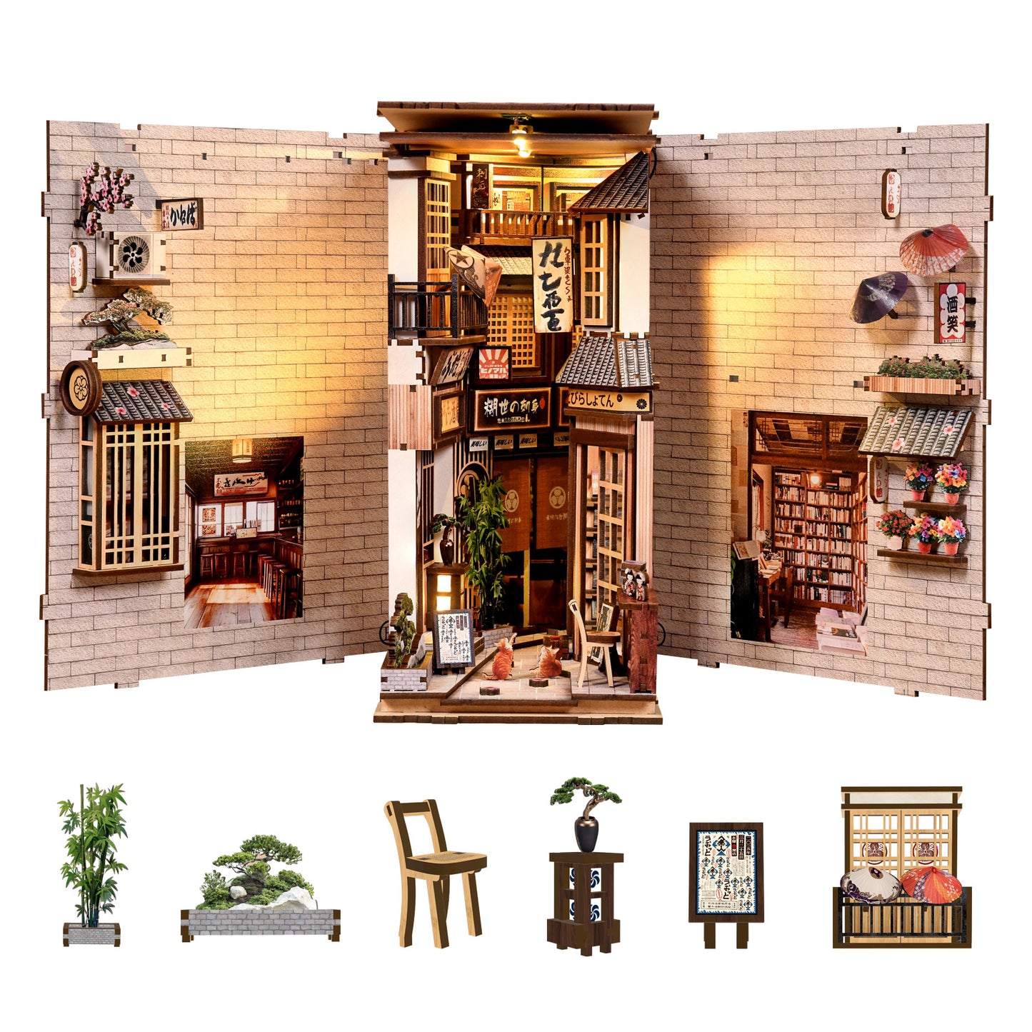 TJWFUNFUN Whispers of Stories Collection – The Alley Waiting for the Cat DIY Mini House Booknook, 280 PCS, Difficulty ★★★★