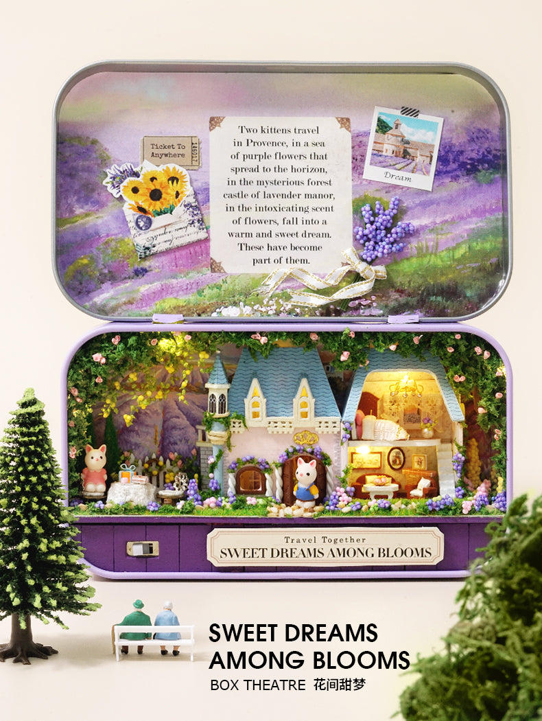 Sweet Dreams Among Blooms Miniature Dollhouse Kit – Lavender Manor DIY Box Theatre with LED Light & Tools, Romantic Handcraft Gift for Adults & Teens