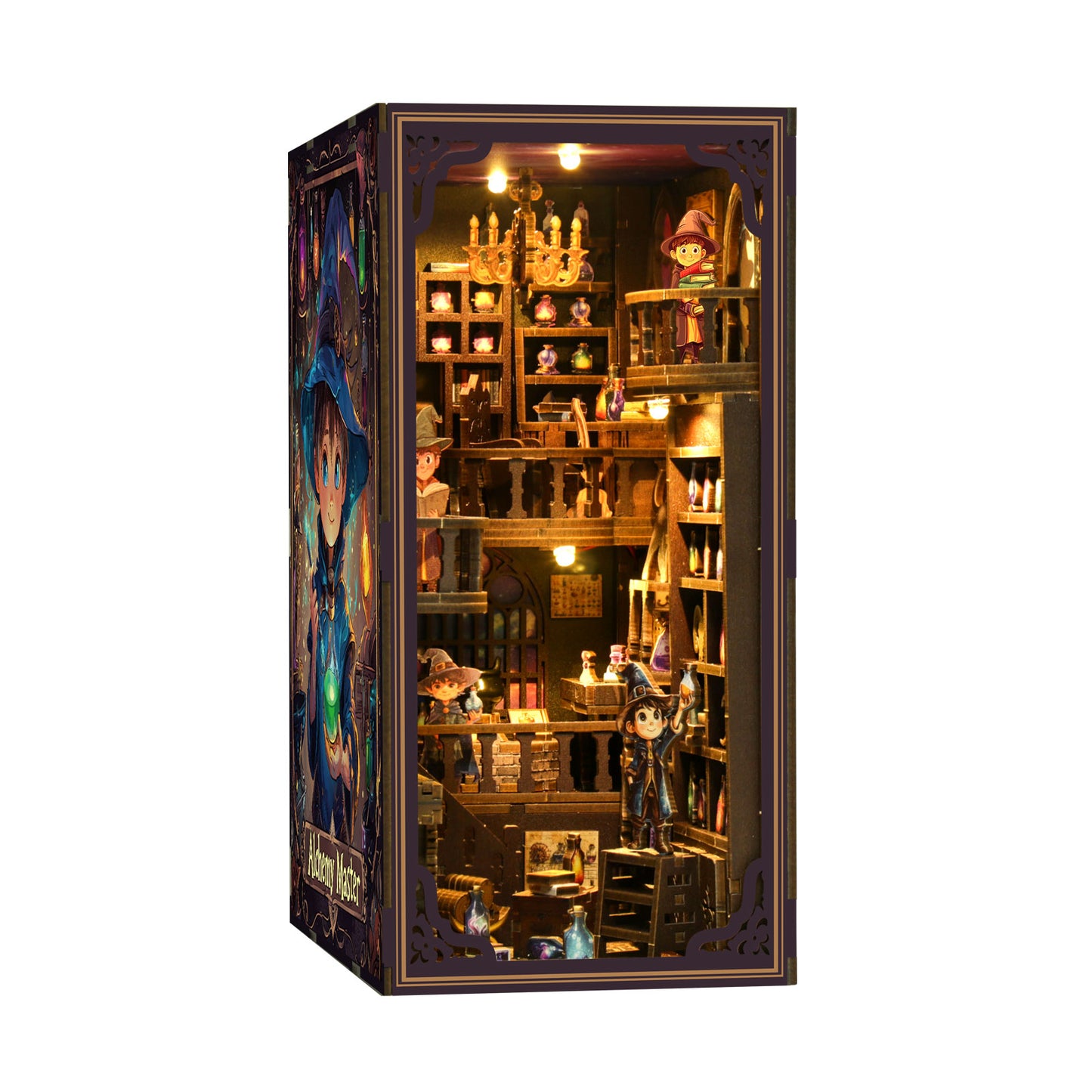 TJWFUNFUN DIY Book Nook Kit – Dark Box Mystery Case Alchemy Master | Difficulty: ★★★★☆ | 396 Pieces | 8–10 Hours Assembly | 3D Wooden Puzzle Miniature Model with LED Lights for Bookshelf Decoration