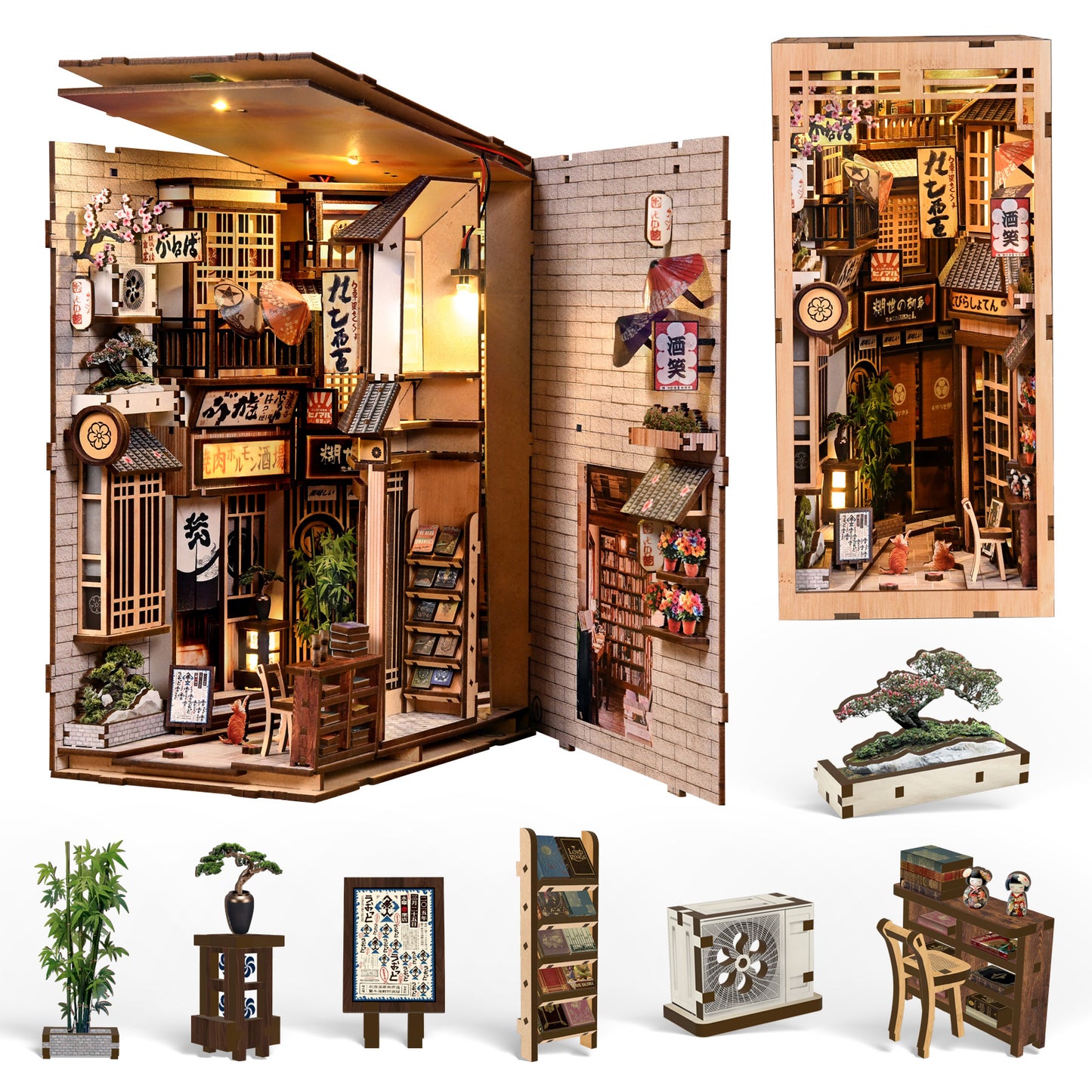 TJWFUNFUN Whispers of Stories Collection – The Alley Waiting for the Cat DIY Mini House Booknook, 280 PCS, Difficulty ★★★★