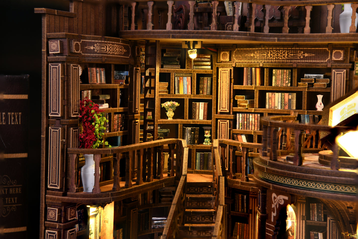 TJWFUNFUN Tiny Havens Collection – Dreamy Book Hall DIY Mini House with LED Light, 888 PCS, Difficulty ★★★★★