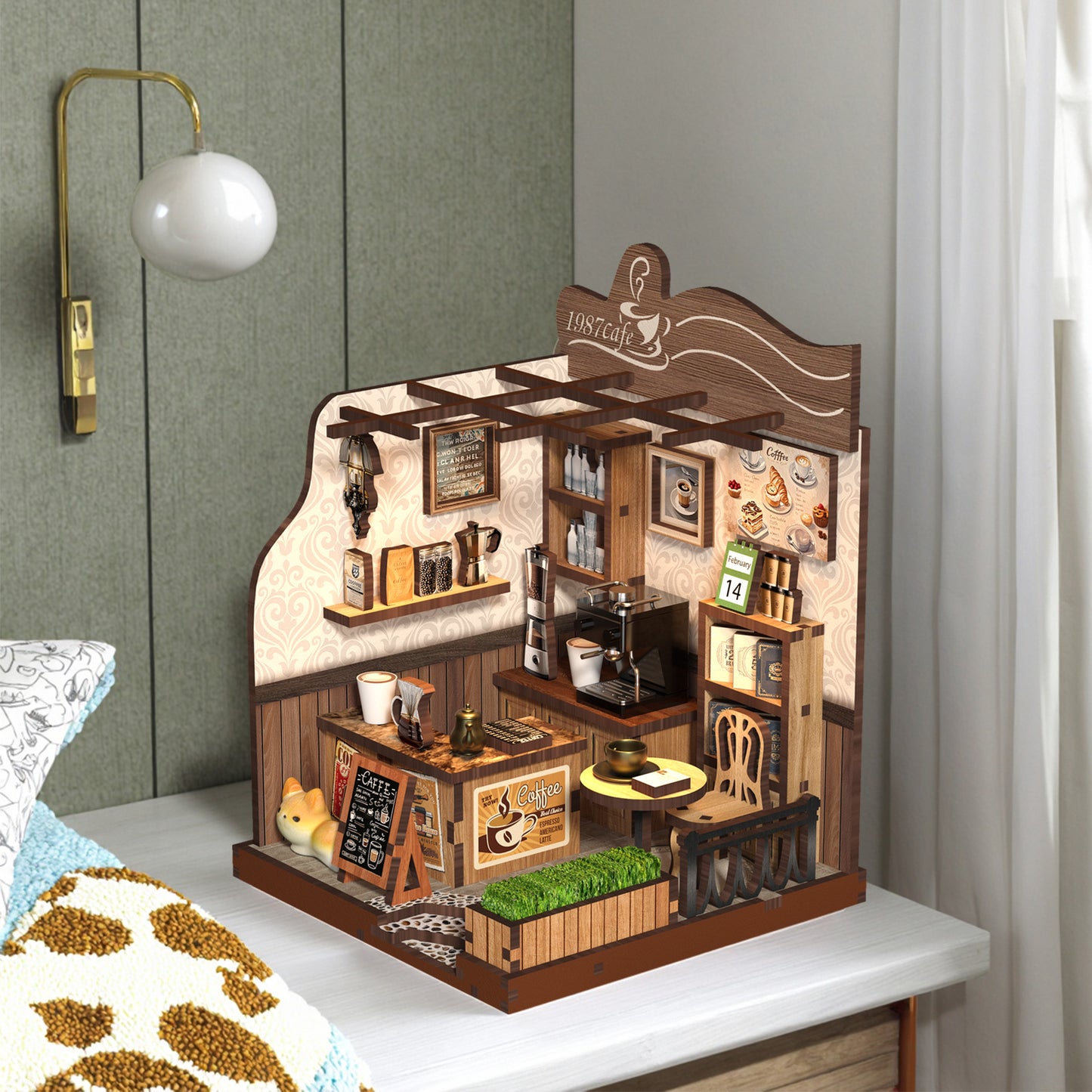 TJWFUNFUN Tiny Havens Collection – Country Cafe DIY Mini House Booknook, 77 PCS, Difficulty ★