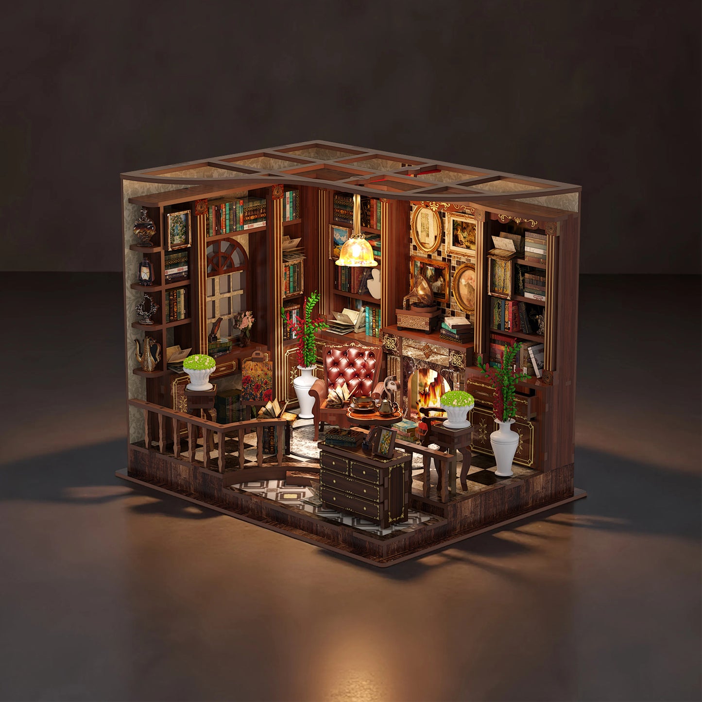 TJWFUNFUN Tiny Havens Collection – Left Bank Studyroom DIY Mini House with LED Light, 248 PCS, Difficulty ★★★