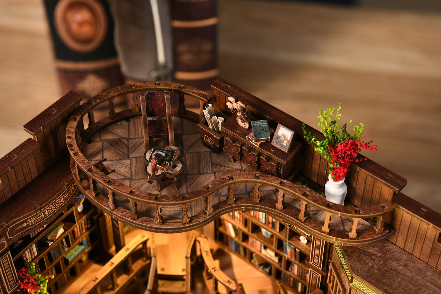 TJWFUNFUN Tiny Havens Collection – Dreamy Book Hall DIY Mini House with LED Light, 888 PCS, Difficulty ★★★★★