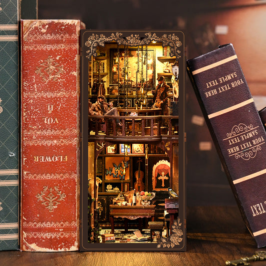 TJWFUNFUN DIY Book Nook Kit – Dark Box Mystery Case Enchanted Forest Library | Difficulty: ★★★★ | 270 Pieces | 6–8 Hours Assembly | 3D Wooden Puzzle Miniature Model with LED Lights & Music for Bookshelf Decoration