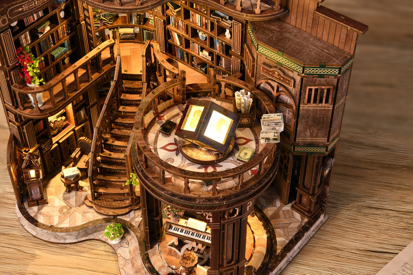 TJWFUNFUN Tiny Havens Collection – Dreamy Book Hall DIY Mini House with LED Light, 888 PCS, Difficulty ★★★★★