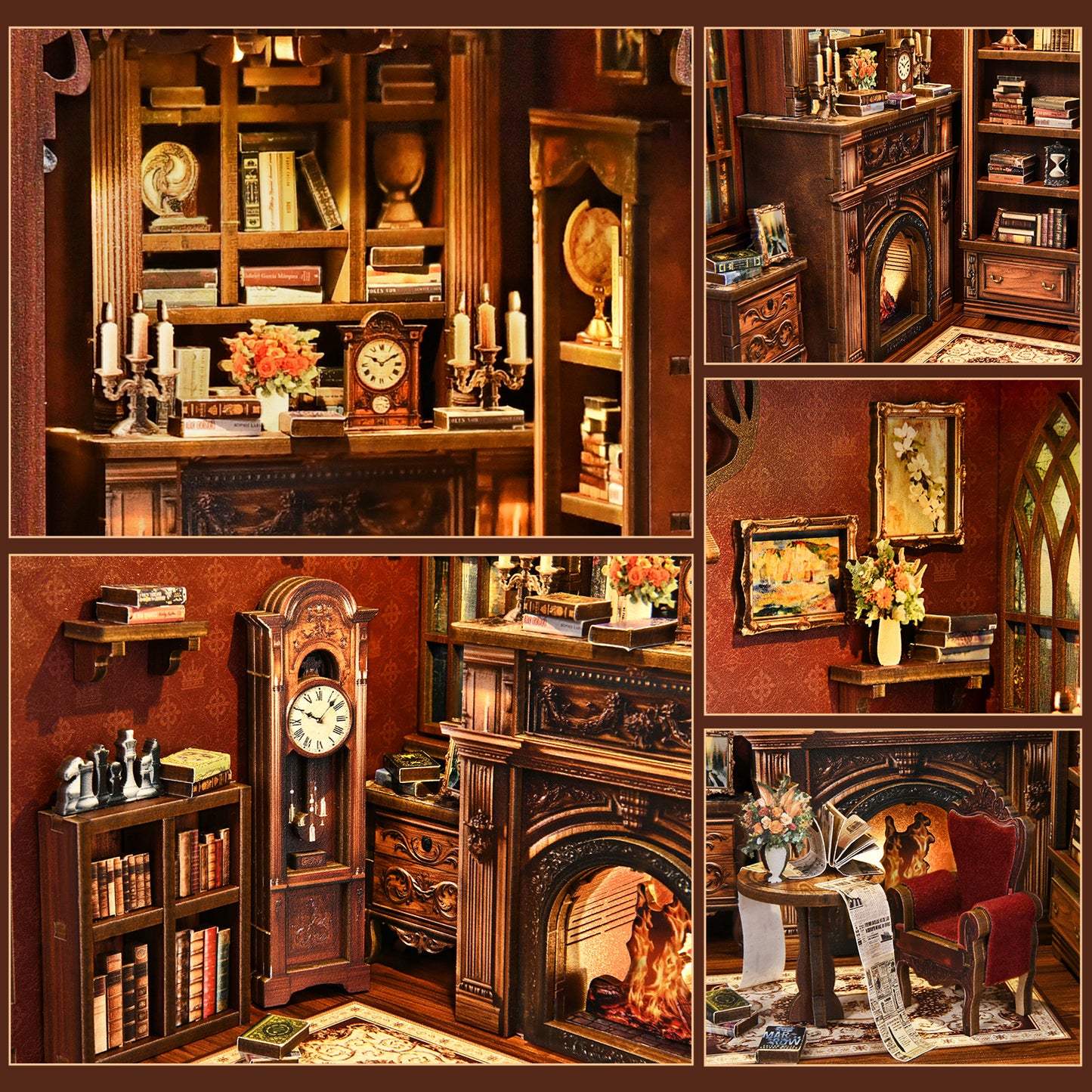 TJWFUNFUN Tiny Havens Collection – Twilight Library DIY Mini House Booknook, 194 PCS, Difficulty ★★★