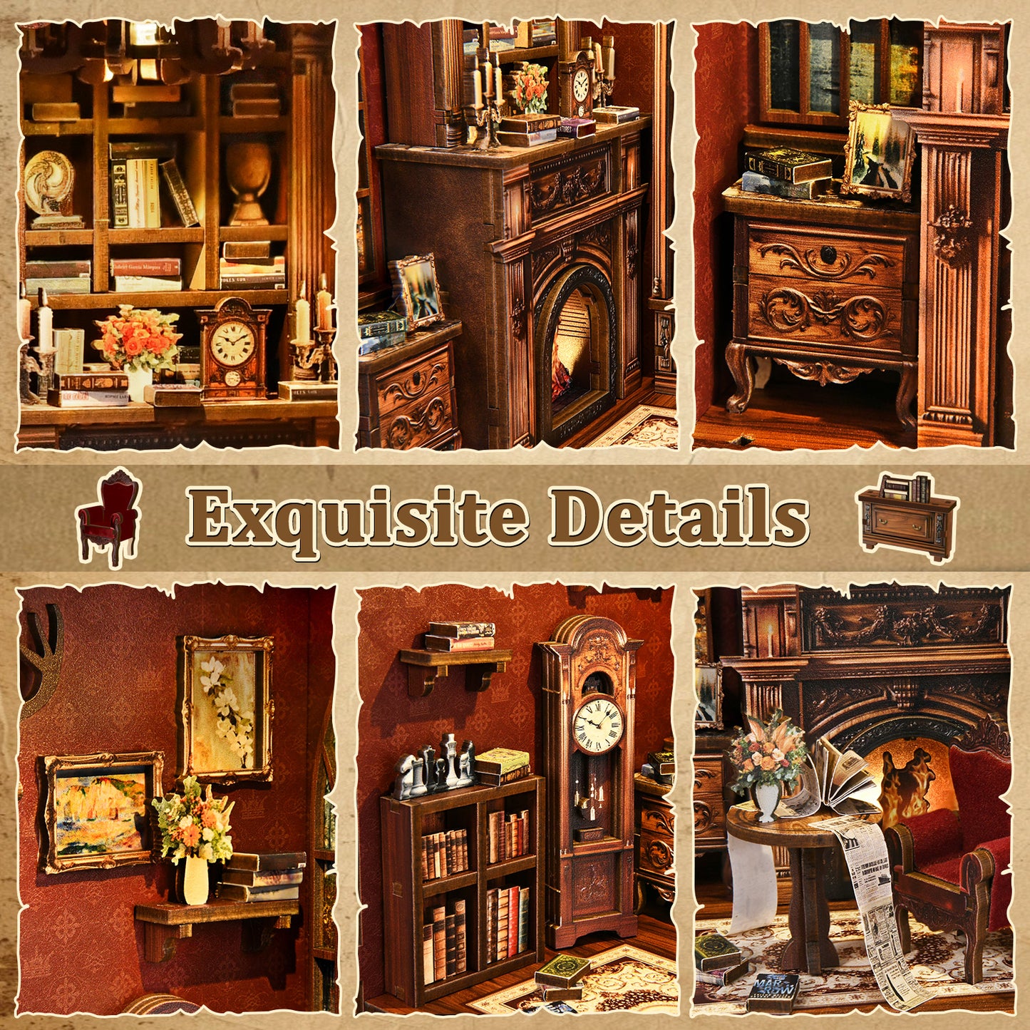TJWFUNFUN Tiny Havens Collection – Twilight Library DIY Mini House Booknook, 194 PCS, Difficulty ★★★