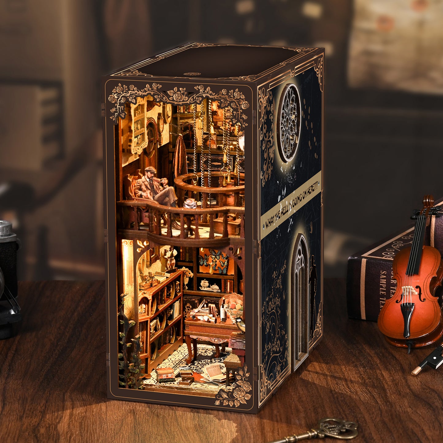 TJWFUNFUN DIY Book Nook Kit – Dark Box Mystery Case Enchanted Forest Library | Difficulty: ★★★★ | 270 Pieces | 6–8 Hours Assembly | 3D Wooden Puzzle Miniature Model with LED Lights & Music for Bookshelf Decoration