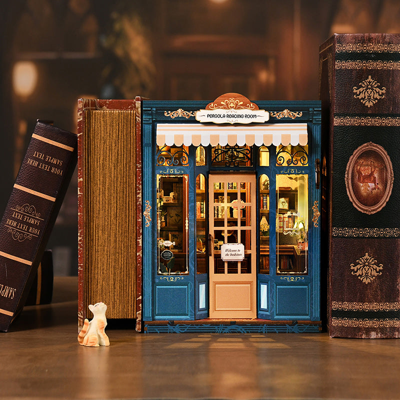 TJWFUNFUN DIY Miniature House – Pergola Reading Room Book Nook Kit, 255 PCS, Difficulty: ★★★, LED Touch Light, Creative Craft for Teens & Adults