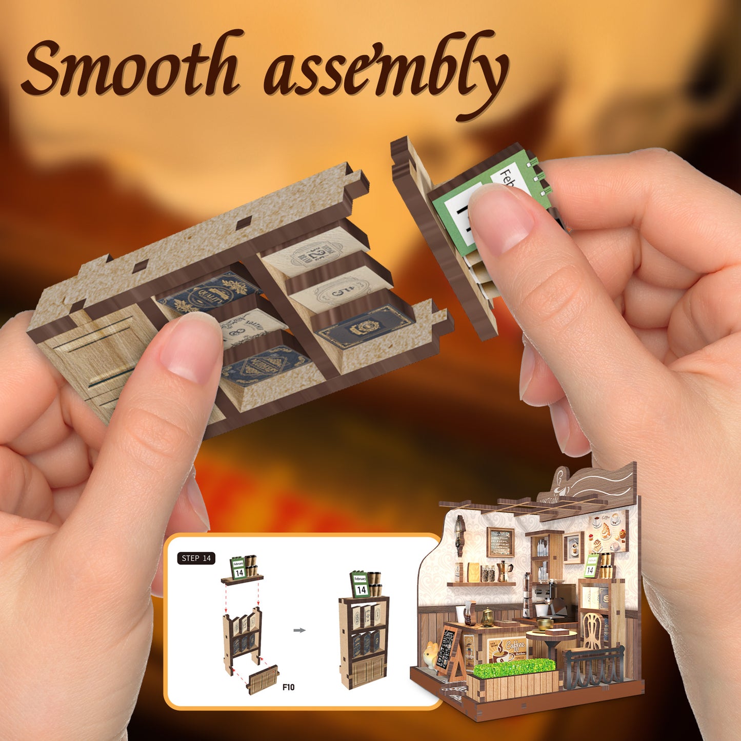 TJWFUNFUN DIY Miniature House – Country Café Book Nook, 70 PCS Assembly Kit ★ Difficulty, Wooden Coffee Shop Model for Adults & Kids