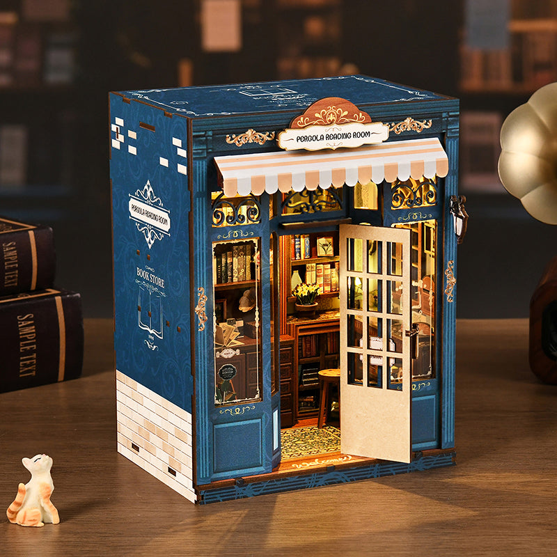 TJWFUNFUN DIY Miniature House – Pergola Reading Room Book Nook Kit, 255 PCS, Difficulty: ★★★, LED Touch Light, Creative Craft for Teens & Adults