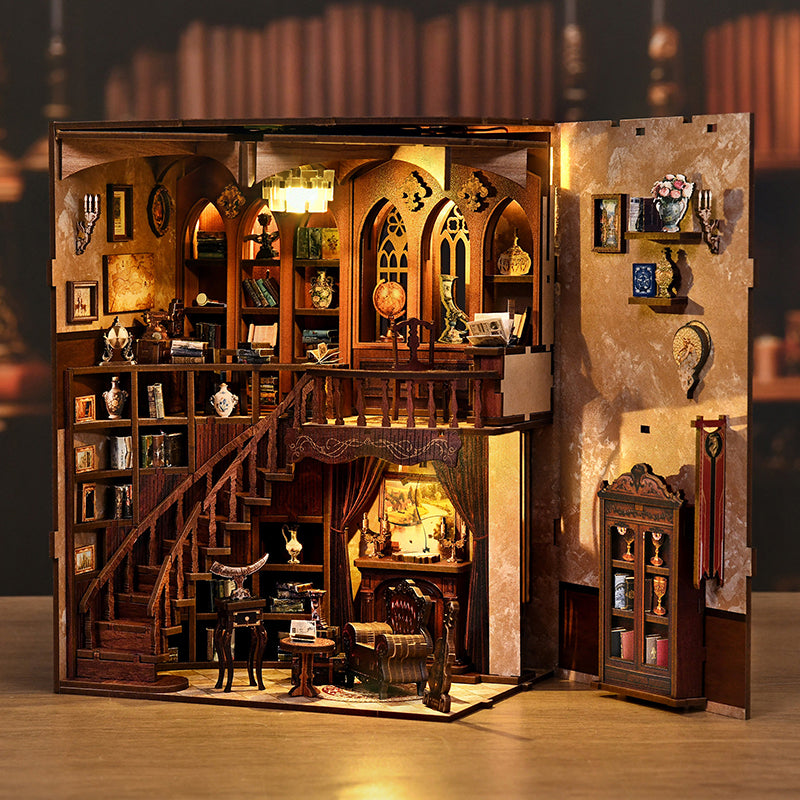 TJWFUNFUN DIY Miniature House – Ancient Study Book Nook Kit, 333 PCS, Difficulty: ★★★, LED Ambient Light, Creative Craft for Teens & Adults