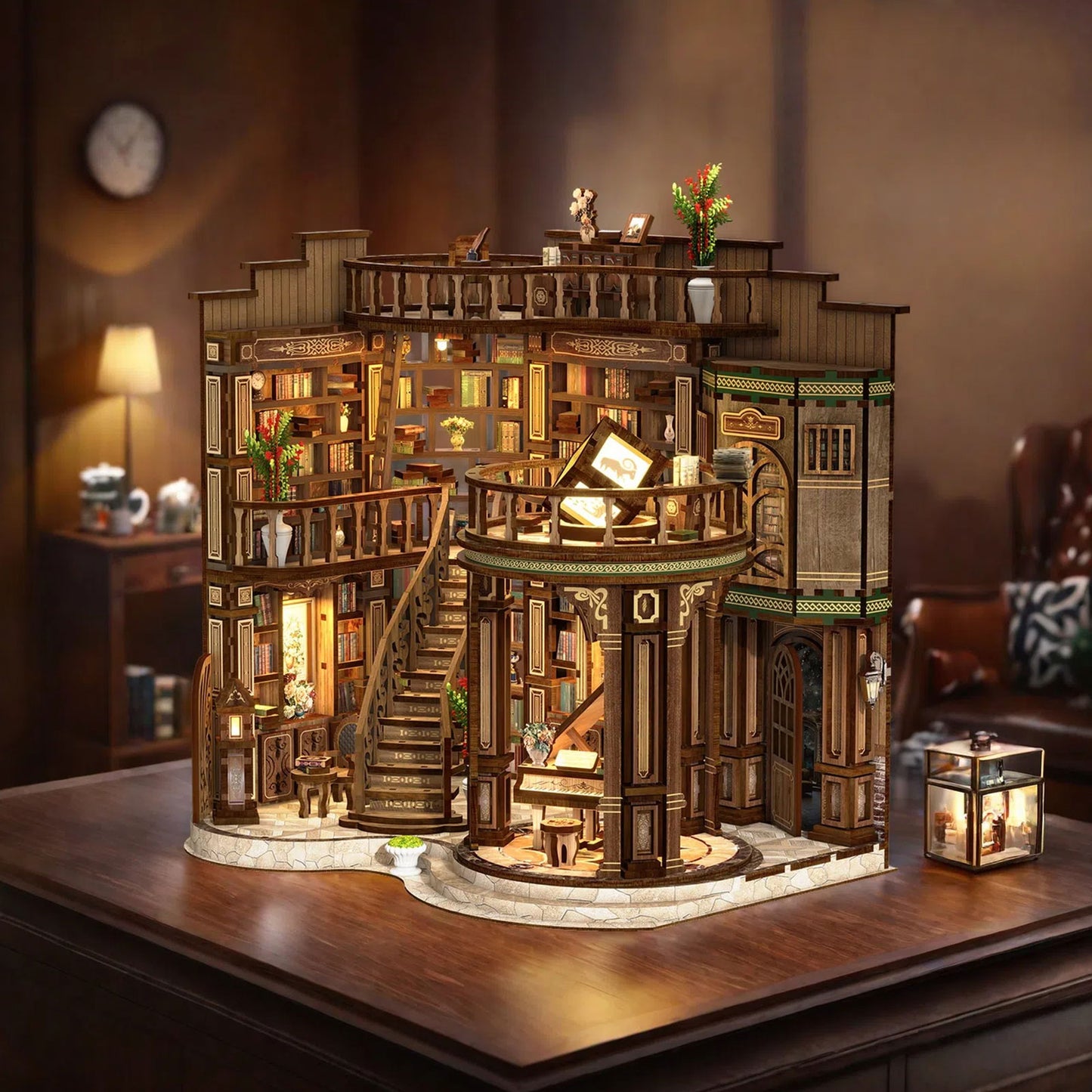 TJWFUNFUN Tiny Havens Collection – Dreamy Book Hall DIY Mini House with LED Light, 888 PCS, Difficulty ★★★★★
