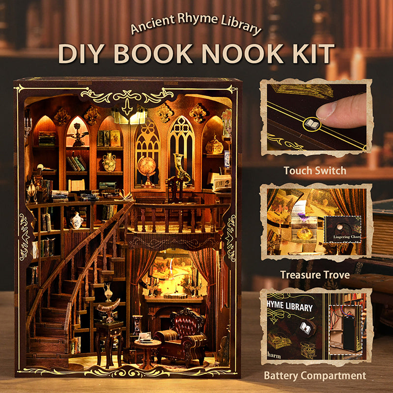 TJWFUNFUN DIY Miniature House – Ancient Study Book Nook Kit, 333 PCS, Difficulty: ★★★, LED Ambient Light, Creative Craft for Teens & Adults