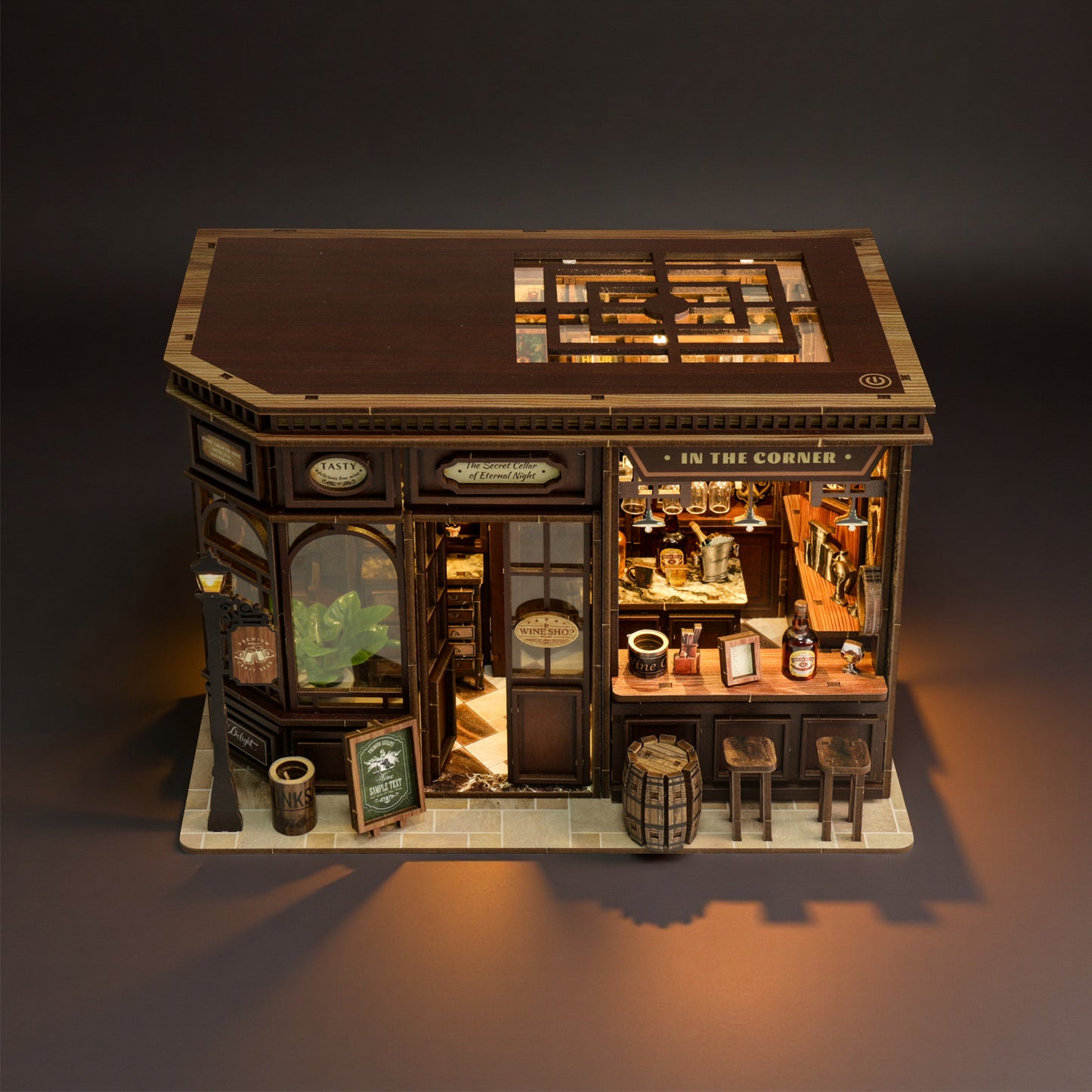 TJWFUNFUN DIY Miniature House – Corner Tavern Book Nook Kit, 327 PCS, difficulty: ★★★, LED Ambient Night Light, Creative Craft for Teens & Adults