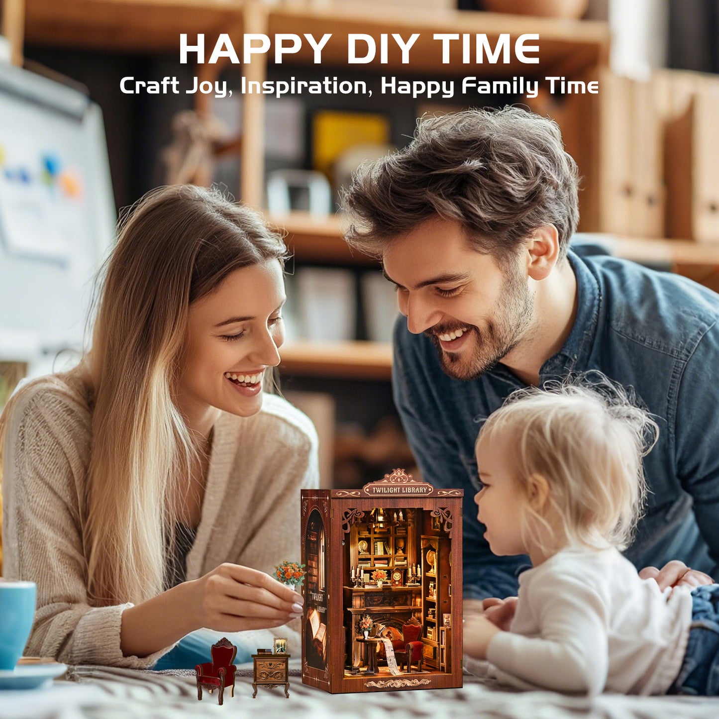 TJWFUNFUN Tiny Havens Collection – Twilight Library DIY Mini House Booknook, 194 PCS, Difficulty ★★★