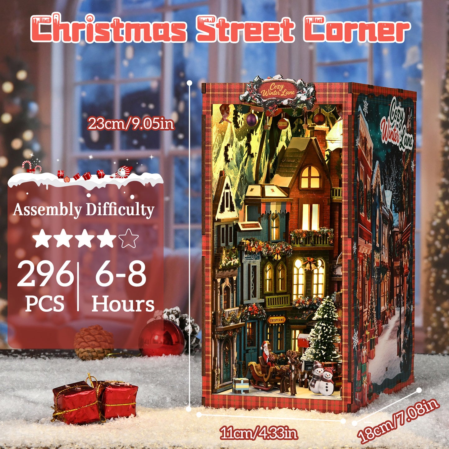 TJWFUNFUN Whispers of Stories Collection – Christmas Street Corner DIY Mini House Booknook, 296 PCS, Difficulty ★★★★☆