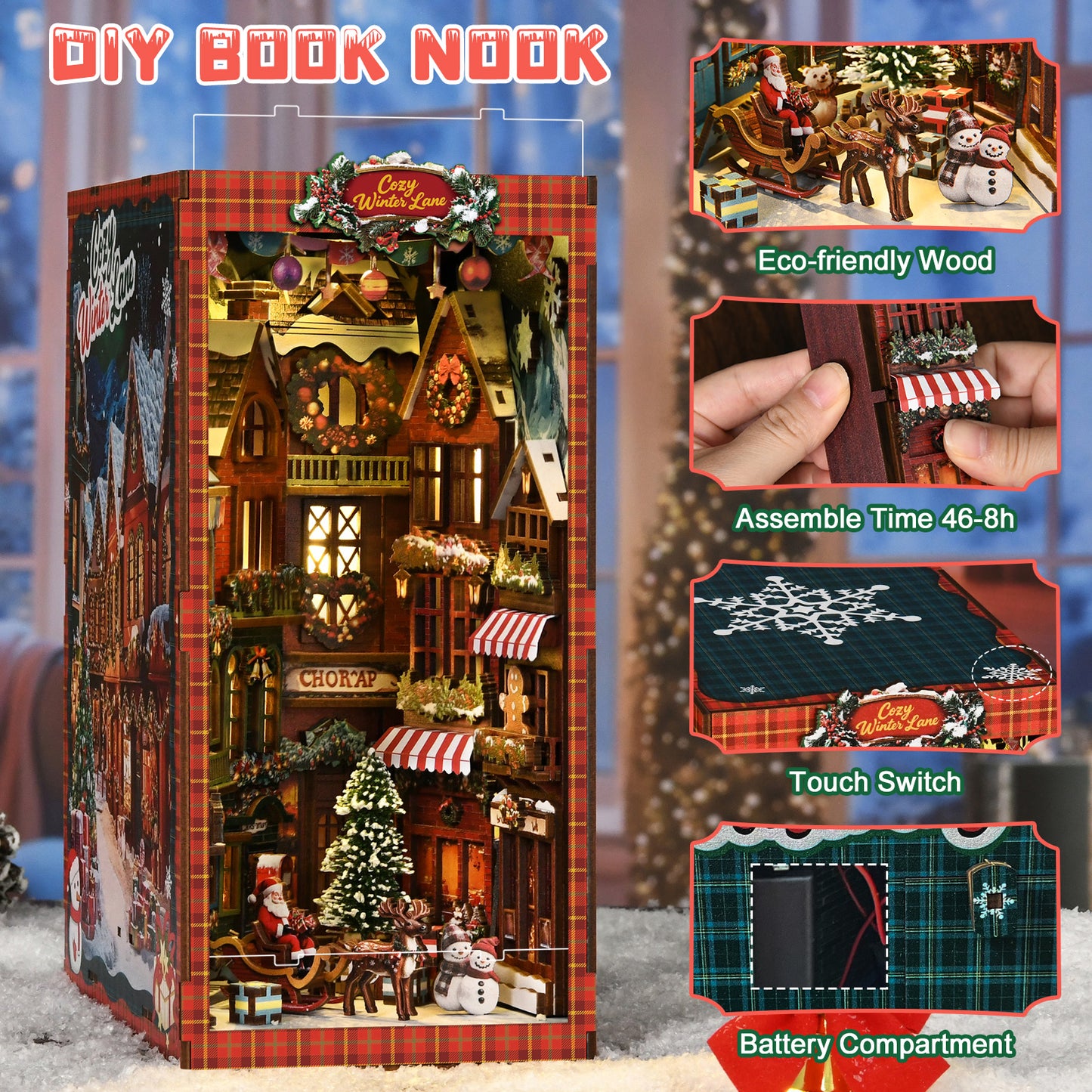 TJWFUNFUN Whispers of Stories Collection – Christmas Street Corner DIY Mini House Booknook, 296 PCS, Difficulty ★★★★☆