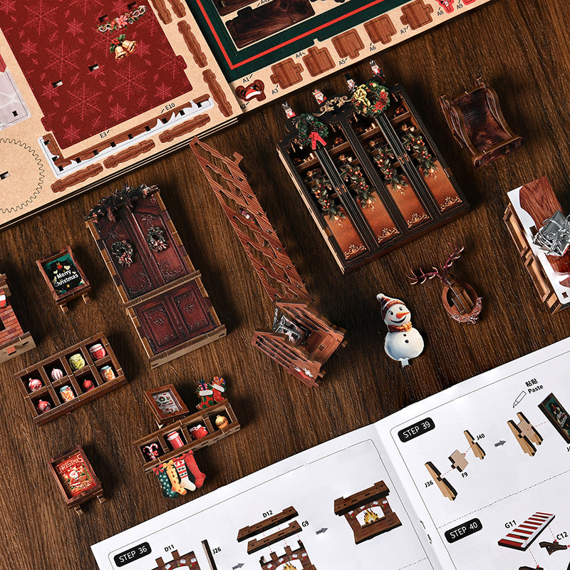 TJWFUNFUN DIY Miniature House – Christmas Shop Book Nook Kit, 264 PCS, Difficulty: ★★★★, Touch Light & Musical Movement, Creative Holiday Craft for Teens & Adults